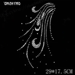 29*17.5cm Hot Fix Rhinestones feather motif crystal pearl Heat Transfer design iron on clothes T Shirt dance dress