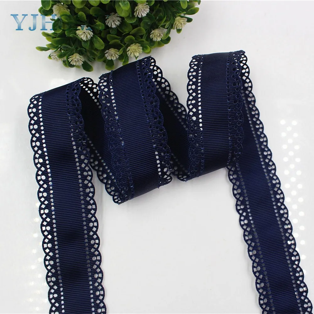 YJHSMY 177034 ,10 yards  hot sale 30mm hollow Flowers solid Grosgrain Ribbon, DIY handmade materials,Clothing accessories