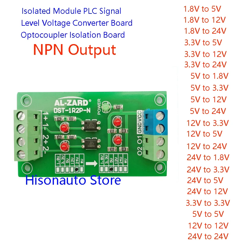 2チャネルオプトカプラアイソレーションボード,plc信号レベル,電圧変換モジュール,npn出力,24v〜5v,12v〜3.3v,1.8v