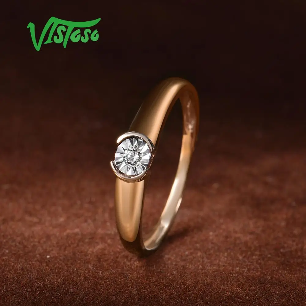 VISTOSO Pure 14K 585 Two-Tone Gold Sparkling Illusion-Set Miracle Plate Diamond Ring For Women Anniversary Trendy Fine Jewelry