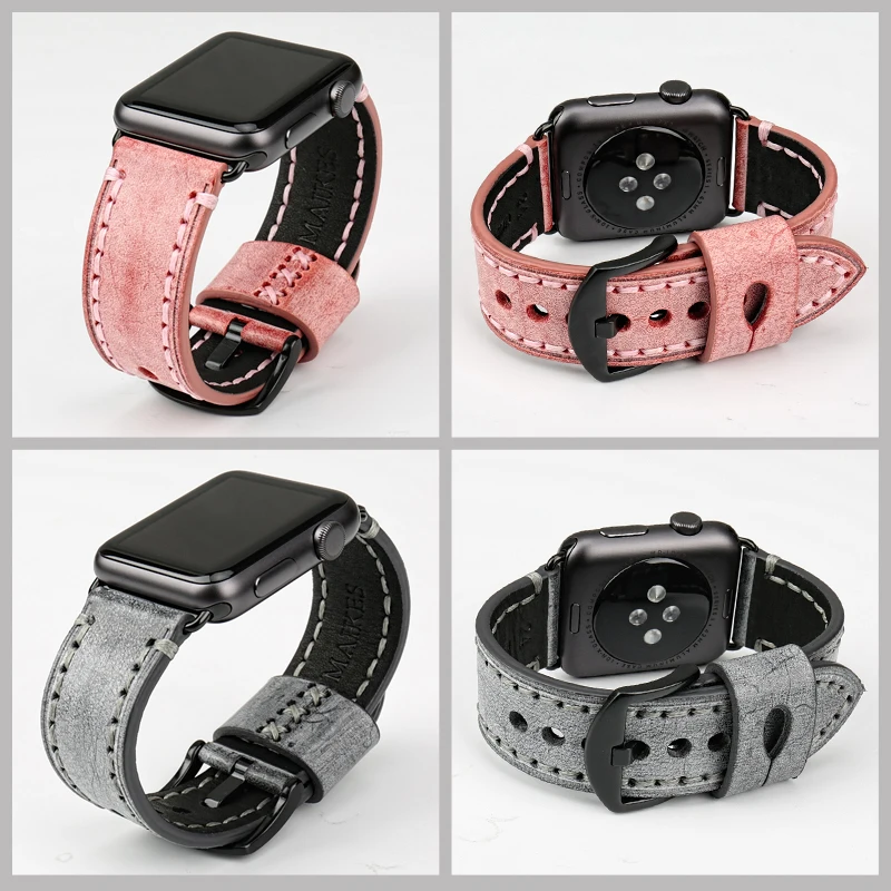 Imagem -05 - Maikes Pulseira de Couro Genuíno para Apple Pulseiras Relógio 49 mm 44 mm 40 mm 42 mm 45 mm 41 mm Série Iver Pulseira