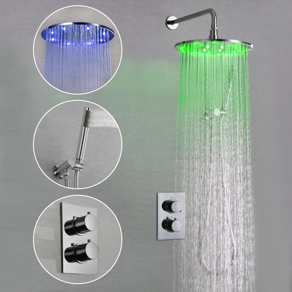 SKOWLL LED Bathroom Shower Set Faucet Thermostatic Bath Shower Valve Chrome Shower SK-7620