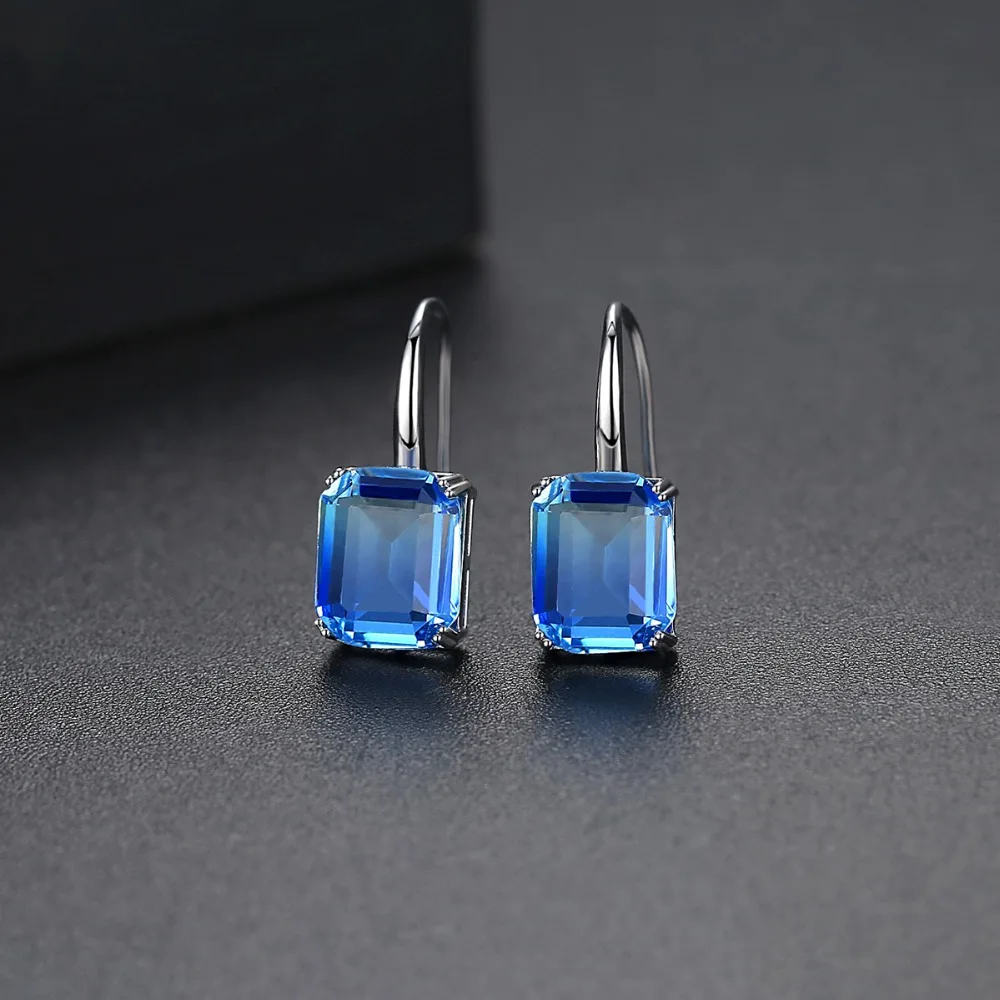 LUOTEEMI Korean Fashion Blue Red Square Stones Drop Earring for Women 2022 Statement Girl Party Trending Jewelry Christmas Gift