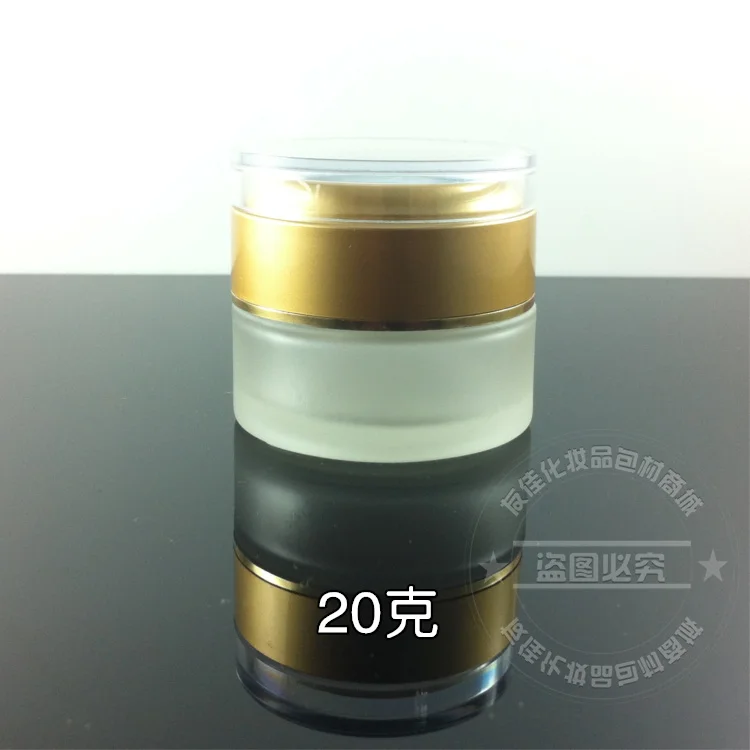 

50pieces wholesale 20g clear frosted glass cosmetic jar, cosmetic packaging suppliers, 20g eye cream jar with matte golden cap