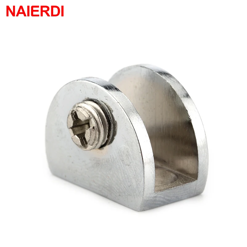 4PCS NAIERDI Half Round Glass Clamps Plane Zinc Alloy Shelves Support Two Hole Corner Bracket Clips For 8mm Furniture Hardware