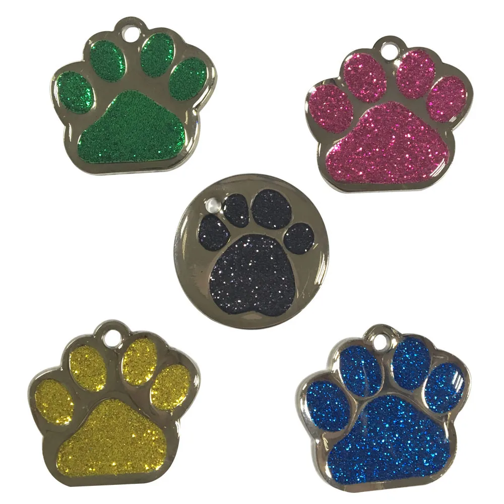 Custom Engraving Sparkling Bling Glittery Paw Pet Tags