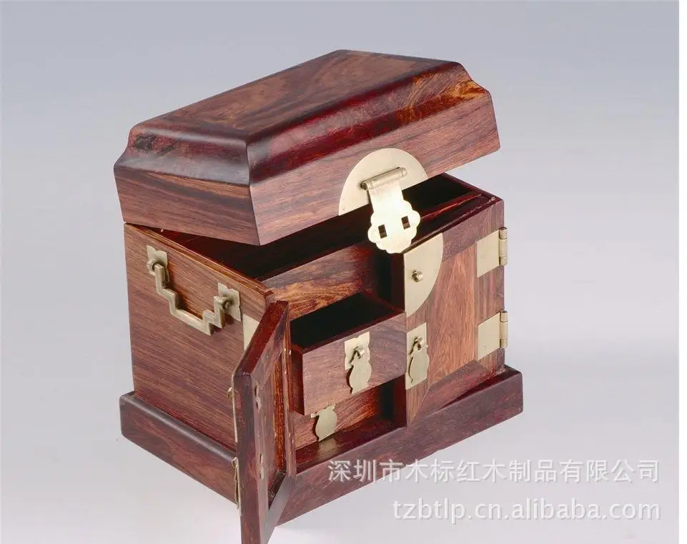 Standard high-grade mahogany wood carved wood antique handmade classical culture and art packaging Muhe jewelry box