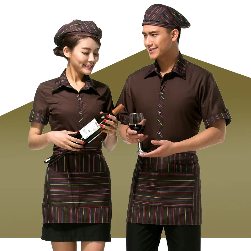 

New Arrival Shirt+apron Restaurant Waiter Uniform Hotel Food Service Work Wear Fast Food Waitress Uniform Cafe Chef Uniform 90