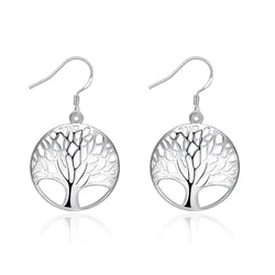 free shipping Marked , hot silver color women Lady retro tree of Life wedding Party earring jewelry best gift E738