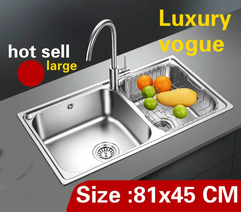 

Free shipping Apartment luxury kitchen double groove sink do the dishes 304 stainless steel hot sell large 810x450 MM