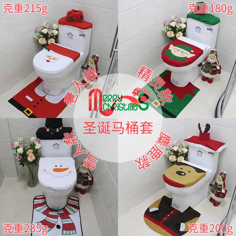 New Year Xmas 3 pcs Toilet lid Santa Claus navidad kerst Water Tank Cover for Christmas Home Bathroom Decorations kerst AB357