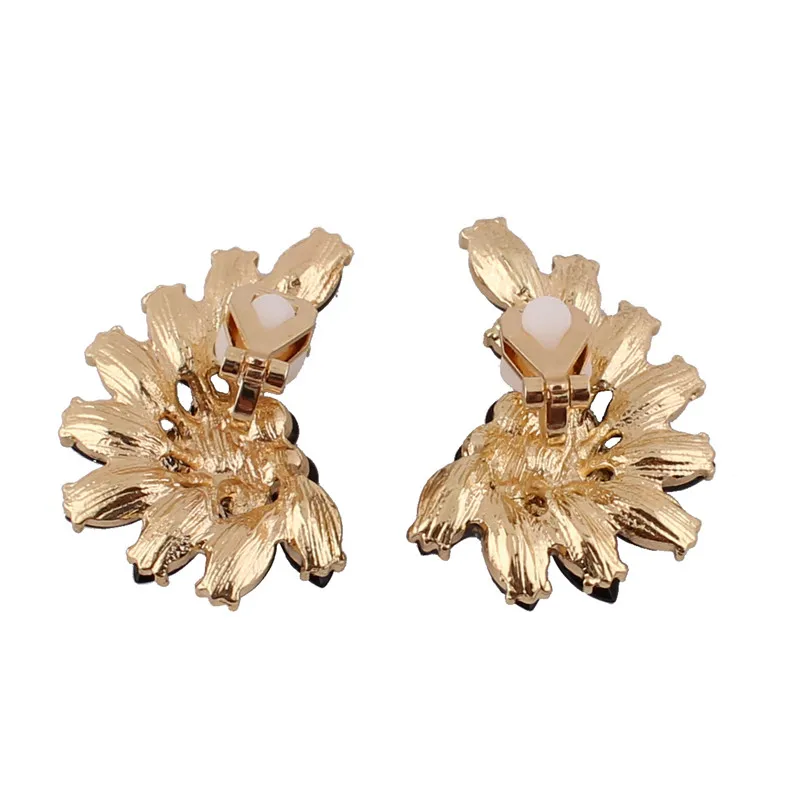 Grace Jun New Vintage Black Crystal Wing Shape Clip on Earrings No Pierced for Women Party Wedding Ear Clip Christmas Gift