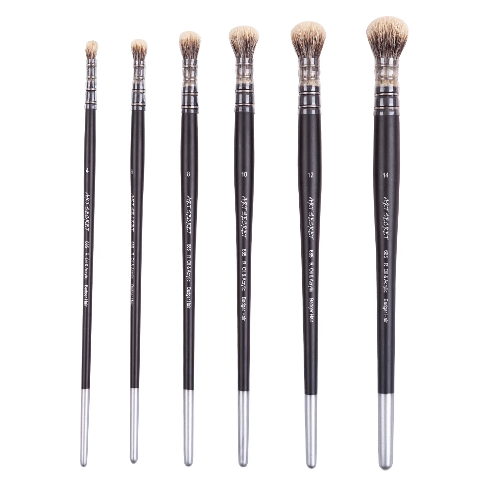 

ArtSecret High Grade 1PC 685R Badger Hair Natural Wooden Rod Handle Oil and Acrylic Painting Art-Paint Brush For Drawing