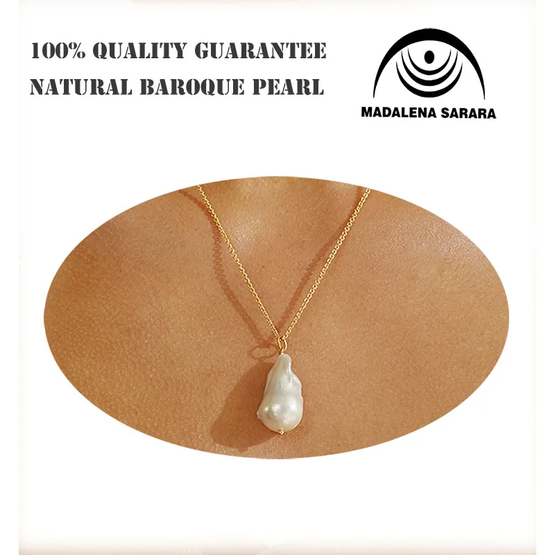 MADALENA SARARA AAAA 12-13mm Baroque Pearl White Freshwater Pearl Necklace With S925 Sterling Silver Chain 20