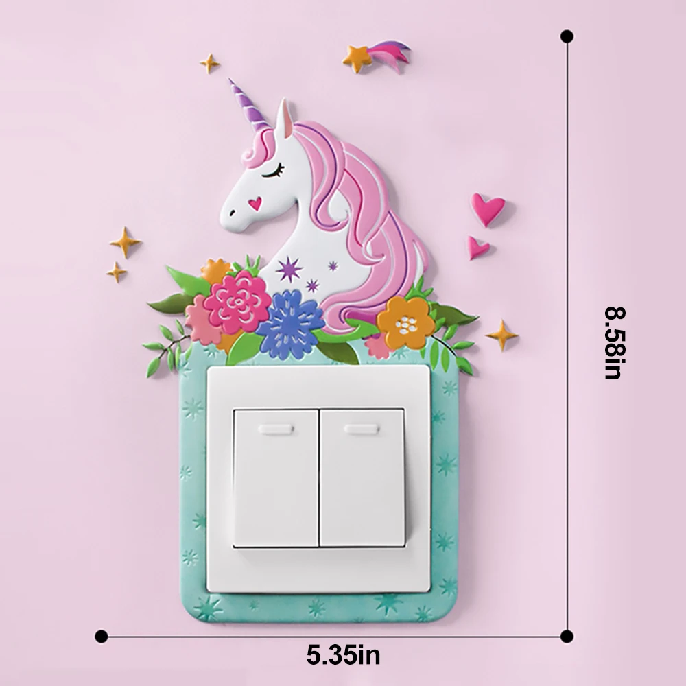 3D Einhorn Schalter Aufkleber Cartoon Kinderzimmer Dekor leuchtende Aufkleber Schalter Abdeckung Wand Licht Einhorn Steckdose Aufkleber Dekoration