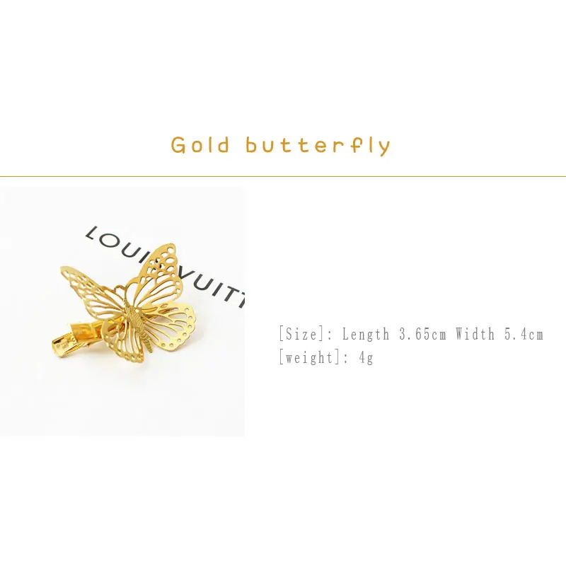 Fashion Metal Alloy Butterfly Shape Hair Clip Barrettes Hair Pin Left and Right Side Clips Hair Claws Styling Hair Accessories