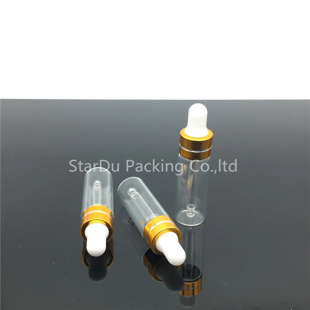 

500PCS 5ML Clear Glass Golden White Head Reagent Eye Dropper Drop Aromatherapy Liquid Pipette Bottle