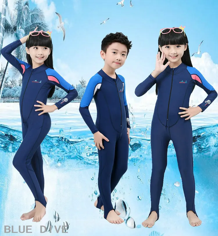 

New Kids One-Piece Swimsuit Diving Suit Long Sleeve Wetsuit Boys Girls Surfing Bathing Suit Children Anti-UV Swimwear Rash Guard