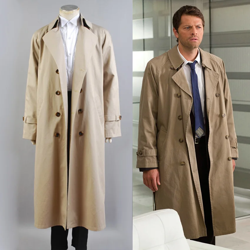 Supernatural Hunter Angel Emmanuel Cas/Castiel Twill Trench Coat Cosplay Costume