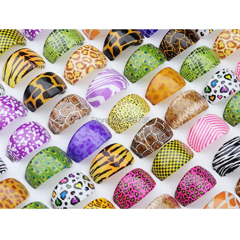 Wholesale 10pcs Resin Animals Skin Styles Costume Rings For Women Girls Bulk Lots Mix Colorful Vintage Jewelry Cheap Drop Ship