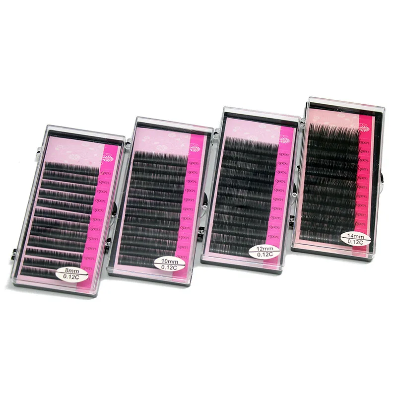 Retail 1 CASE (8/10/12/14mm)Optional C Curve 0.12 Thickness Silk Eyelash Extension Artificial Fake False Eye Lash Eyelashes