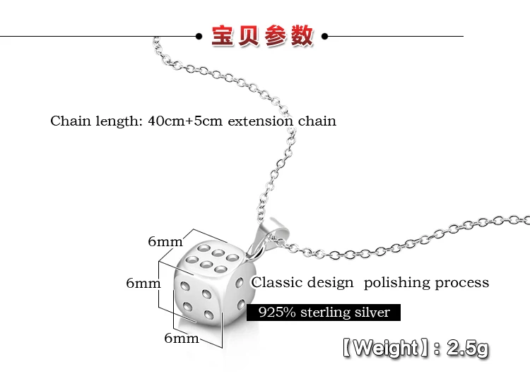 New Girl Silver Jewelry 925 Sterling Silver Dice Pendant Necklace Solid Silver Water Wave Chain Chic Silver Ornament bijoux