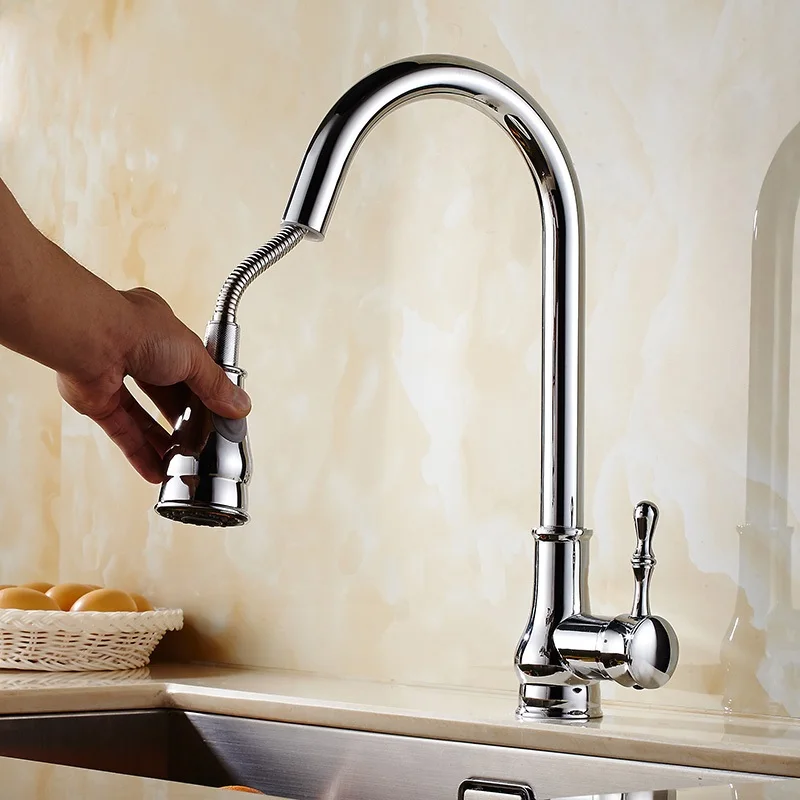 

Kitchen faucet Pullable Hot and cold water Copper basin sink sink faucet Scalable rotation
