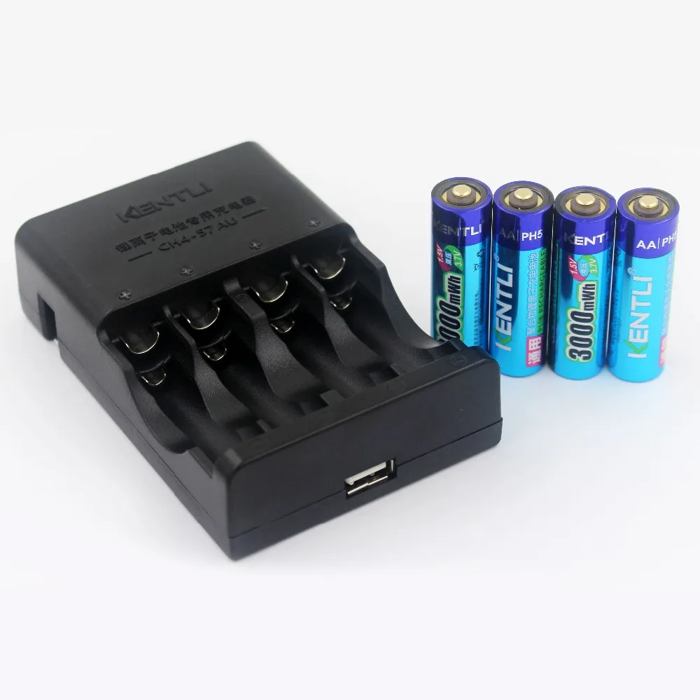 4pcs 1.5v 3000mWh mAh rechargeable Lithium AA battery + 1pcs 4-slots AA/AAA Charger