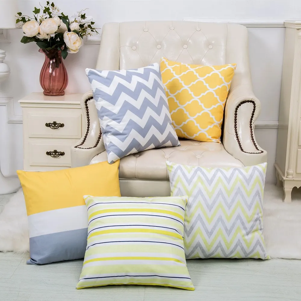 45x45cm Yellow Striped Pillowcase Geometric Throw Cushion Pillow Cover Printing Cushion Pillow Case Bedroom Office