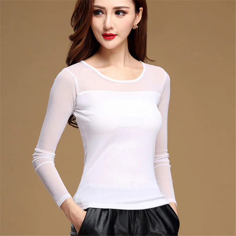 Áo Nữ Áo Sơ Mi Đen Trắng Sexy Dài Dài Tay Phối Ren Blusas Dưới Áo Sơ Mi Thun Ngọn Và Áo Kiểu Nữ mới