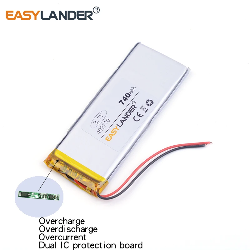 Bateria recarregável do polímero do Li-íon do lítio, 402770, 740mAh, 3.7V