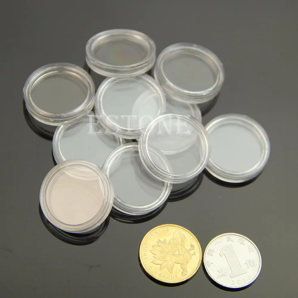 10 PCS Applied Clear Round Cases Coin Storage Capsules Holder Round Plastic 19mm