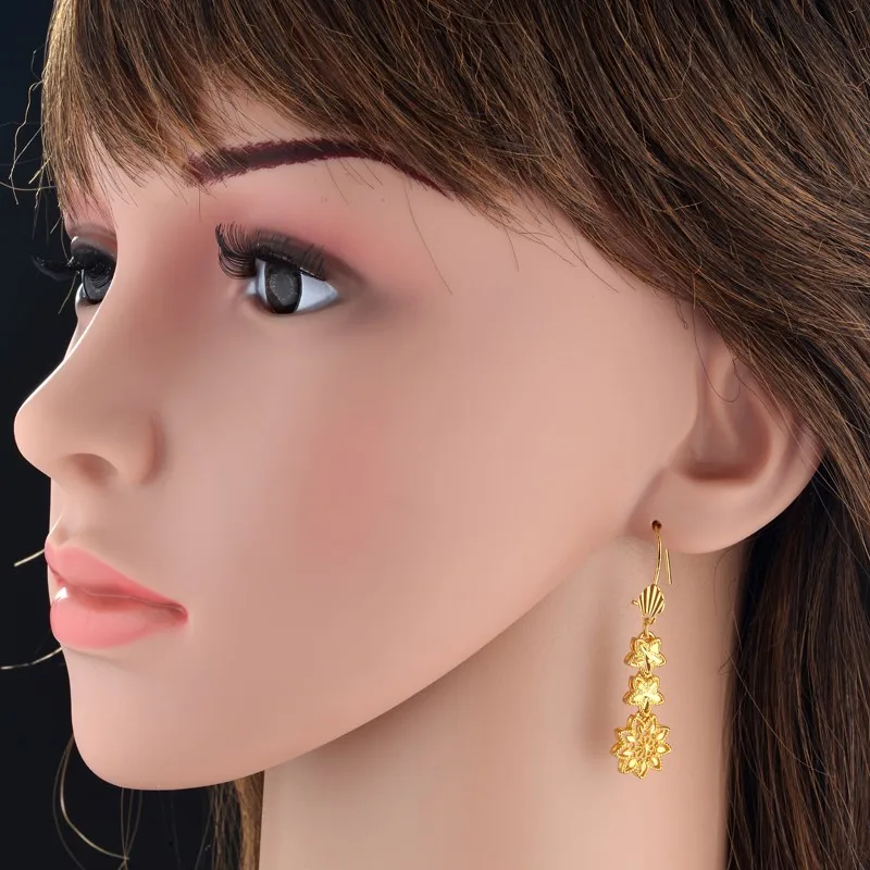 New Punk Fashion Flower Drop Earrings Female Gold Color Hollow Out Dangle Earrings For Women Cute Party Jewelry Birthday Gift