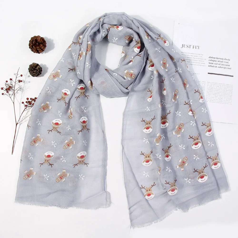 2019 New Fashion Reindeer Print Scarves Shawls Wrap Deer Print Christmas Scarf Hijab Muffler 4 Color Wholesale Free Shipping