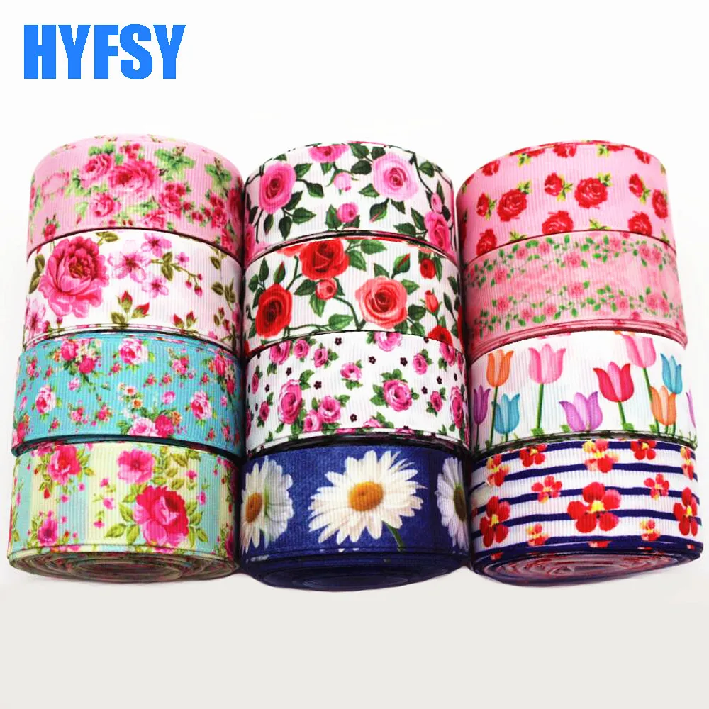 10 Yards 25mm Flower ribbon  DIY gift wrapping headwear handmade tape materials Grosgrain ribbons wedding Accessories Materials