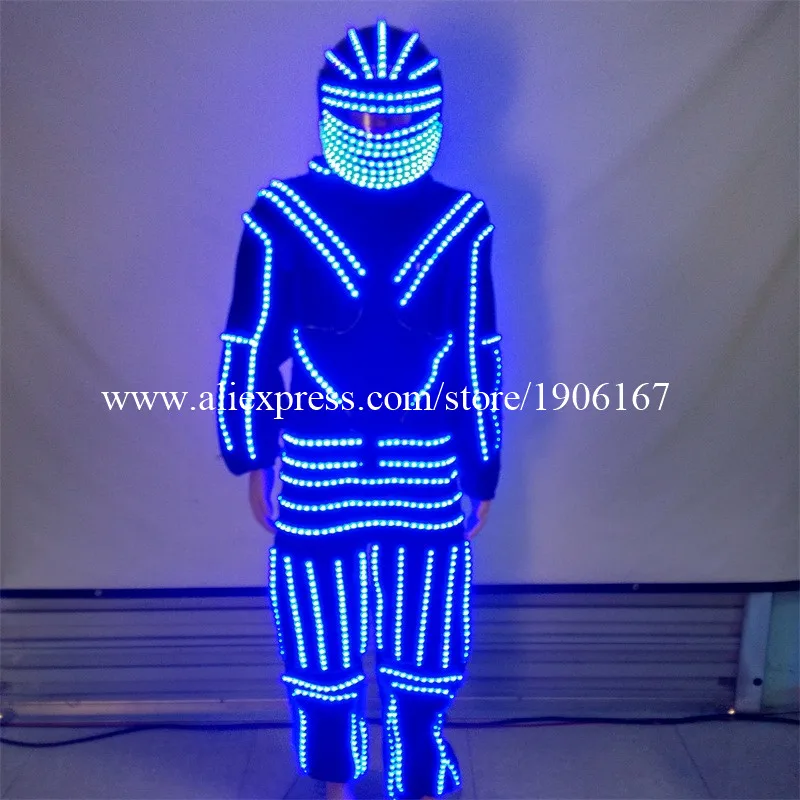 

New Design LED Luminous Dance Costume Clothes With Led Helmet Glowing Robot Suits Stage Performance Clothing Dancewear