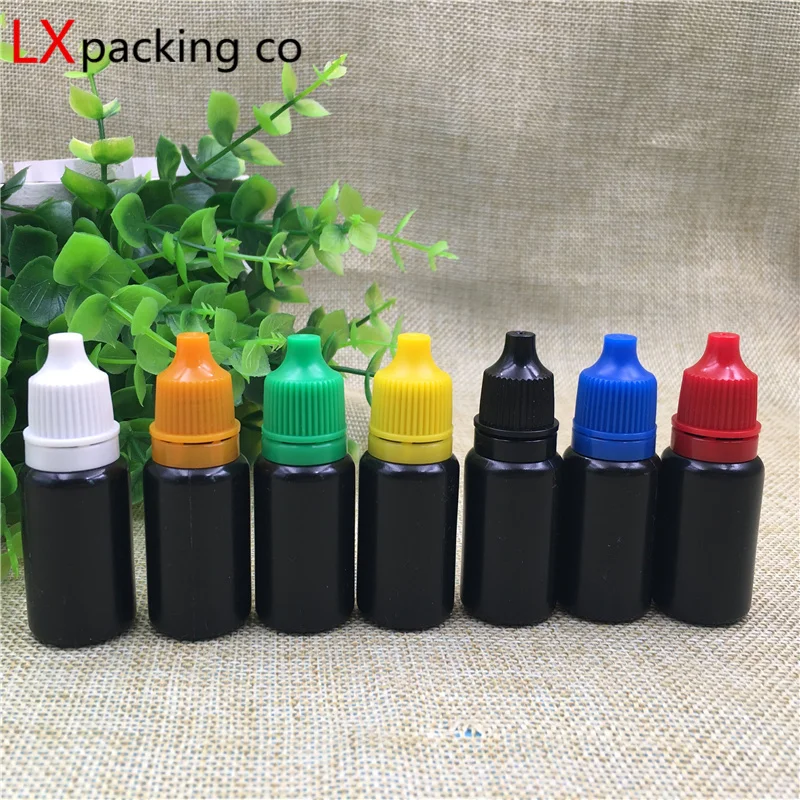 100PCS 10ML 0.35OZ Black Plastic Empty Small Dropping Bottles Small Essence Parfume Liquid Cosnetic Containers