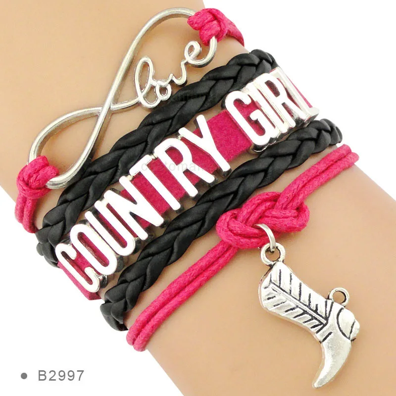 Country Boy Girl Cowboy Cowgirl Hat Boots Infinity Charm Bracelets Handmade Adjustable Jewelry Women Men Gift