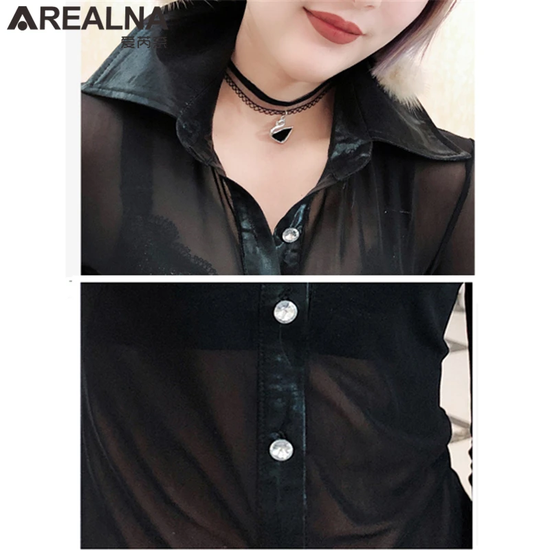 Sexy Mesh Transparent Summer Blouse Women 2022 Kimono Cardigan Long Sleeve Slim Button Up Shirt Nightclub See Through Sheer Tops