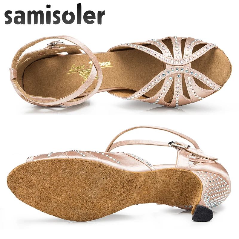 Samisole – chaussures de compétition de danse latine pour femmes, rubans brillants de Collocation en tissu, nouvelle collection