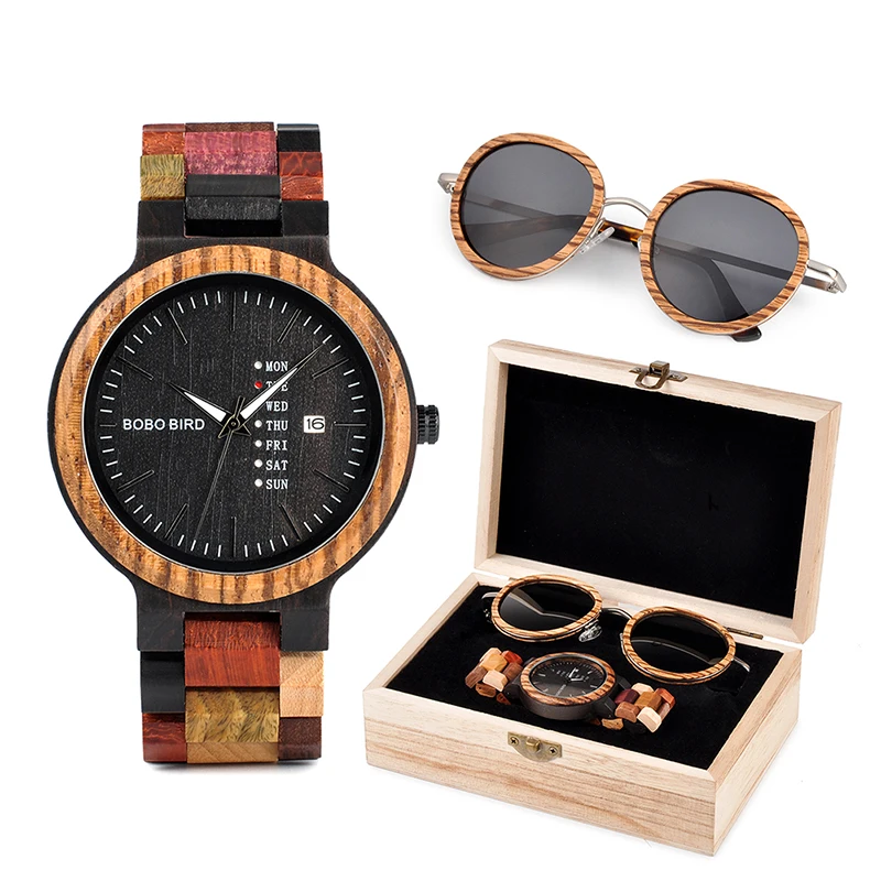 BOBO BIRD Wooden Sunglasses Men Watches Ladies in Suit Present Box Gift Wood Quartz Wristwatch Male relojes para hombre