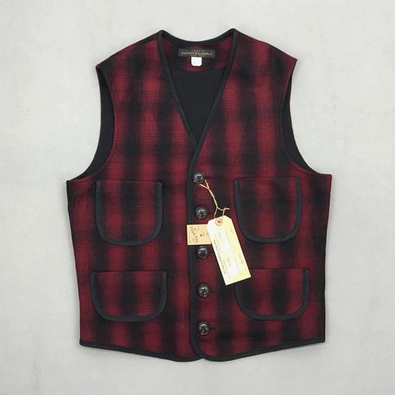 

BOB DONG Retro Woollen Checked Suit Vest Winter Men's Hunting Waistcoat Trim Fit