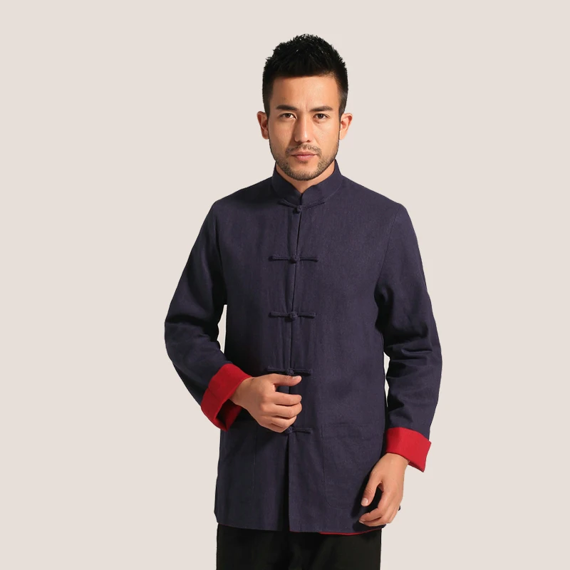 

Reversible Men's Long Sleeve Kung Fu Jacket Traditional Chinese Cotton LInen Two Side Tang Suit Frock Coat Blouse YZT0830