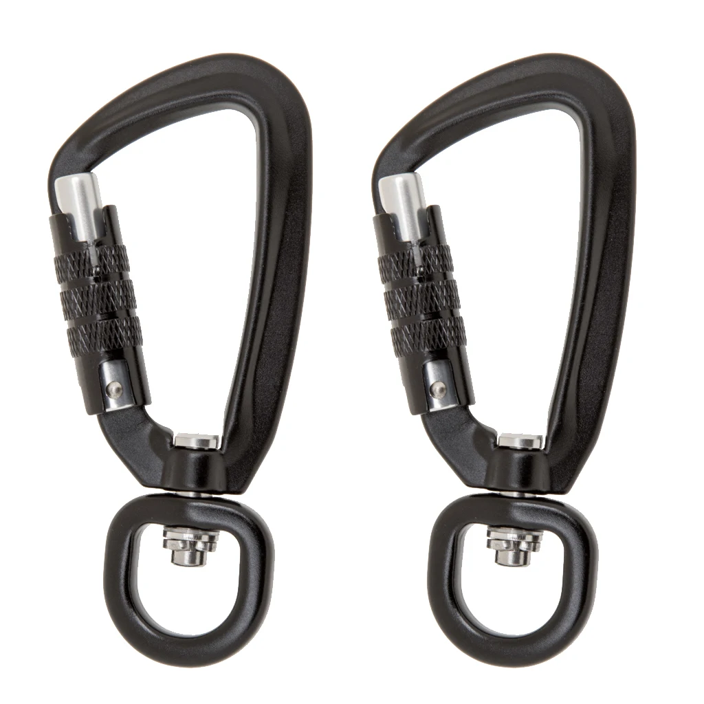 2Pcs 360º Swivel Rotating Self-Locking Carabiner Dog Hook Lead Clip For Outdoor Camping Hiking Hanging Keychain Hammock