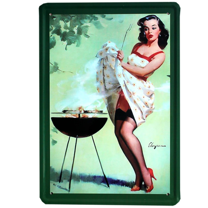 [ Mike86 ] Pin up Lady Tin sign Art  wall Festival decoration Pub Cafe Bar Party Vintage Metal Painting A-254  20*30 CM