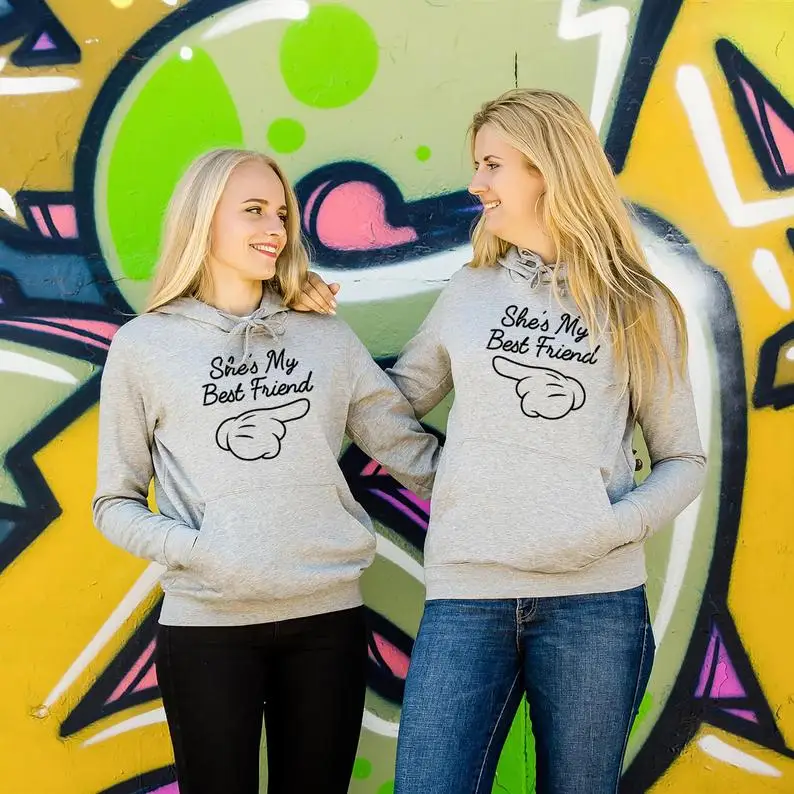 Skuggnas She is my best friend hoodie Matching hoodies Bestie Hoodie Bff Clothing Long Sleeve Fashion Hoody Gift For Best Friend