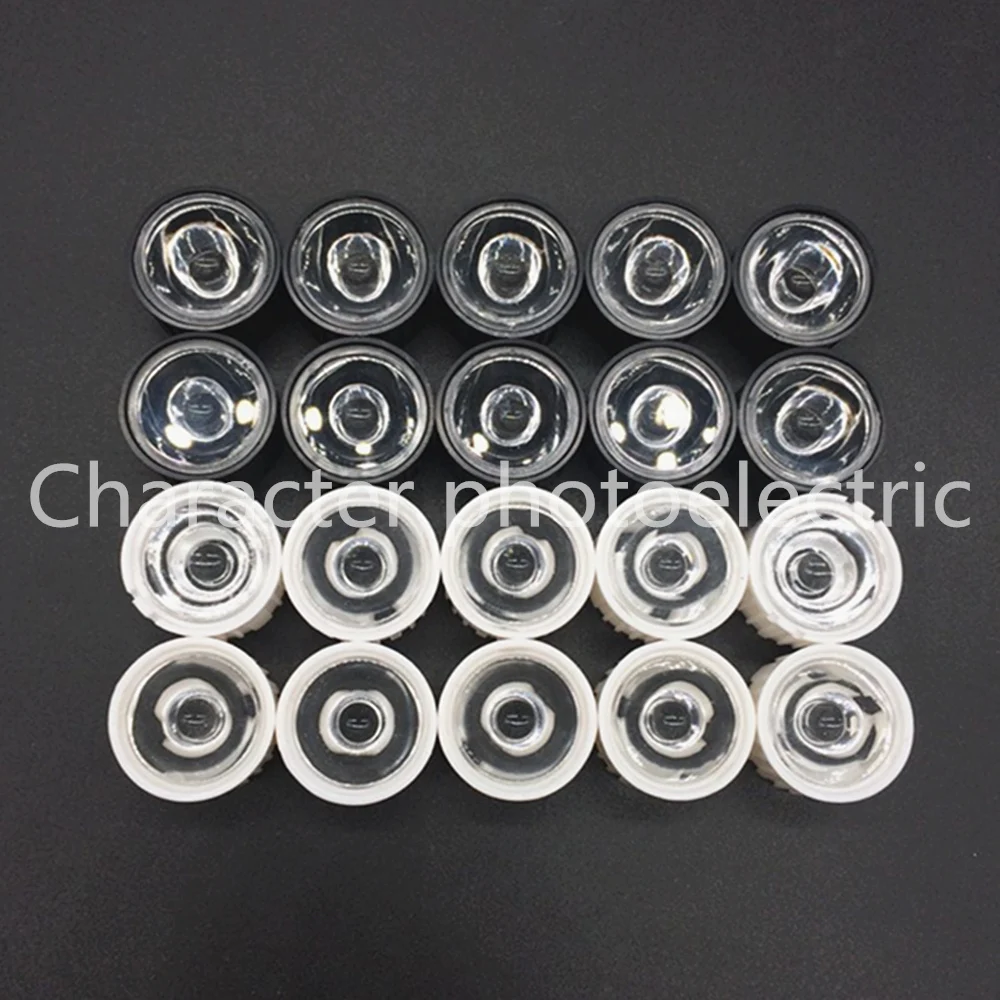 

50pcs/lot Led Lens 5 10 30 45 60 90 120 Degree for diy 1w 3w 5W Aquarium grow led light,Black White Holder Plano Lens Reflectors