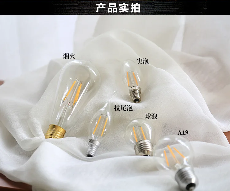 10pcs/lot E27 Filament LED Bulb Edison Light 2w 4W 6w 8W A60/A19 dimmable Filament warm white cold white AC230V