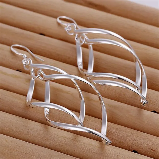 Lovely Wholesale Silver Color Jewelry Earrings For Woman Silver Jewelry Fashion Double Plantain Leaf Earrings/SMTE168