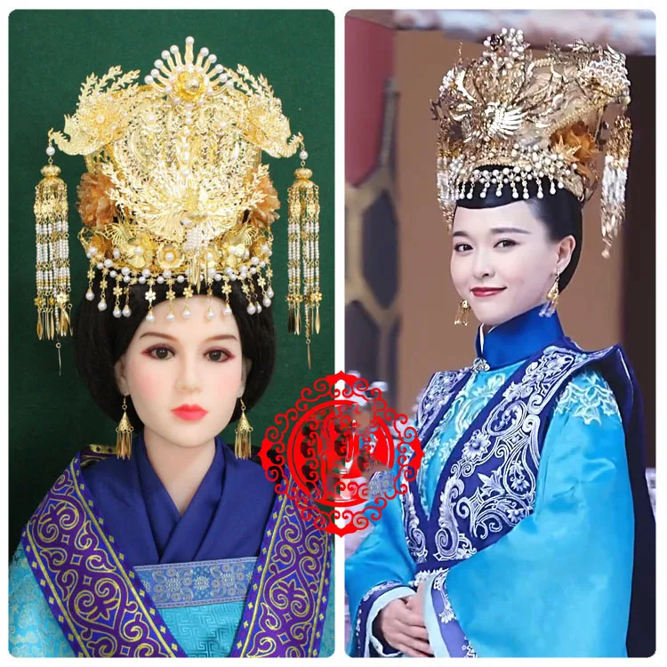 A222 Jin Dynasty Empress Golden Phoenix Wedding Tiara for TV Play The Princess WeiYoung Drama Hair Accessory Photography Stage